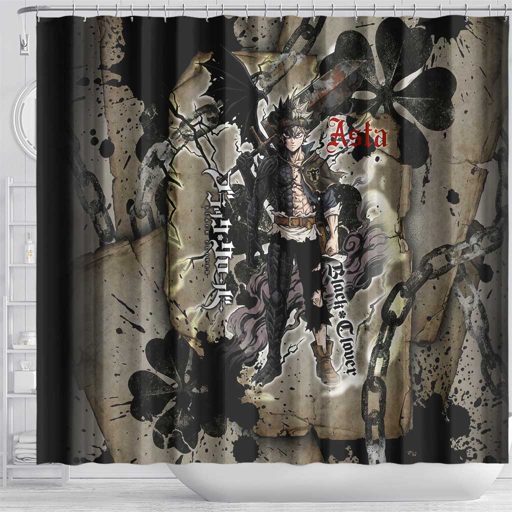 Asta Black Clover Shower Curtain Grunge Anime Style with Gothic Clover Symbolism