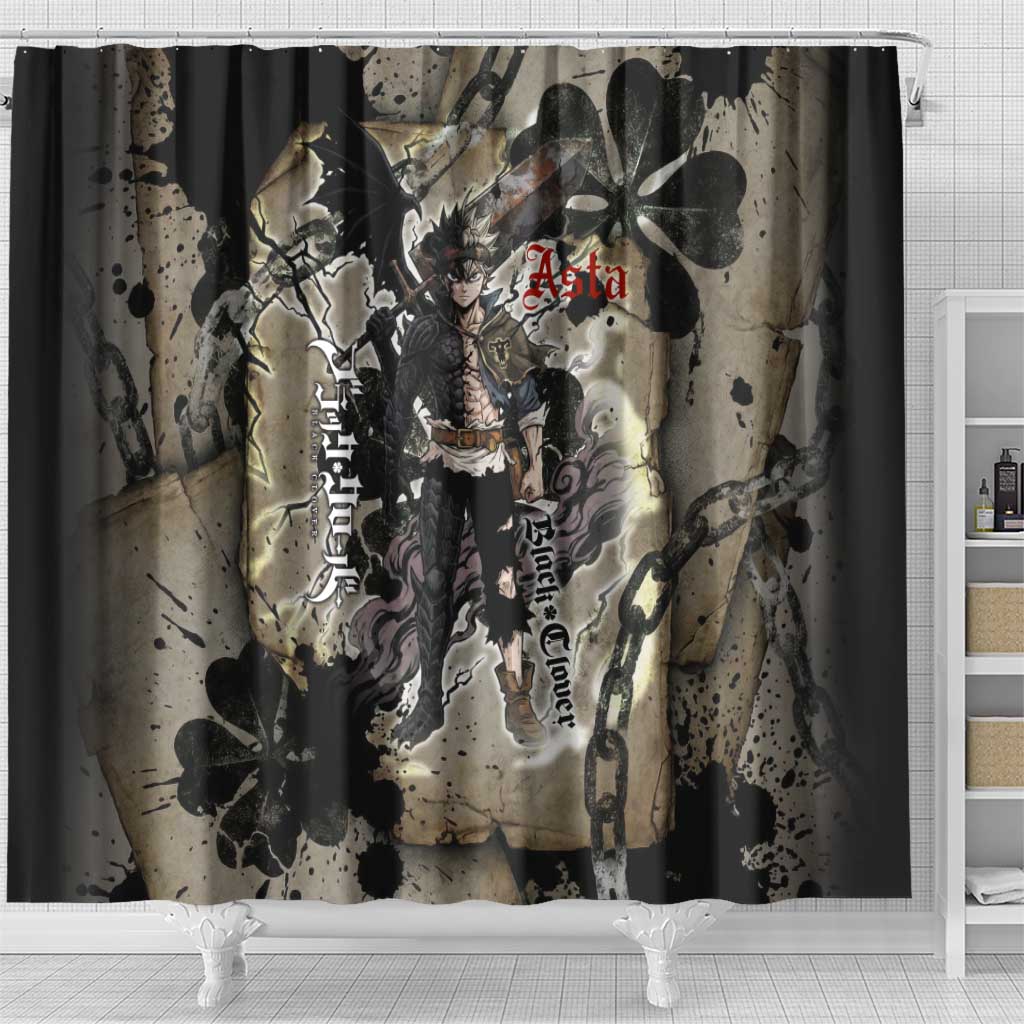 Asta Black Clover Shower Curtain Grunge Anime Style with Gothic Clover Symbolism