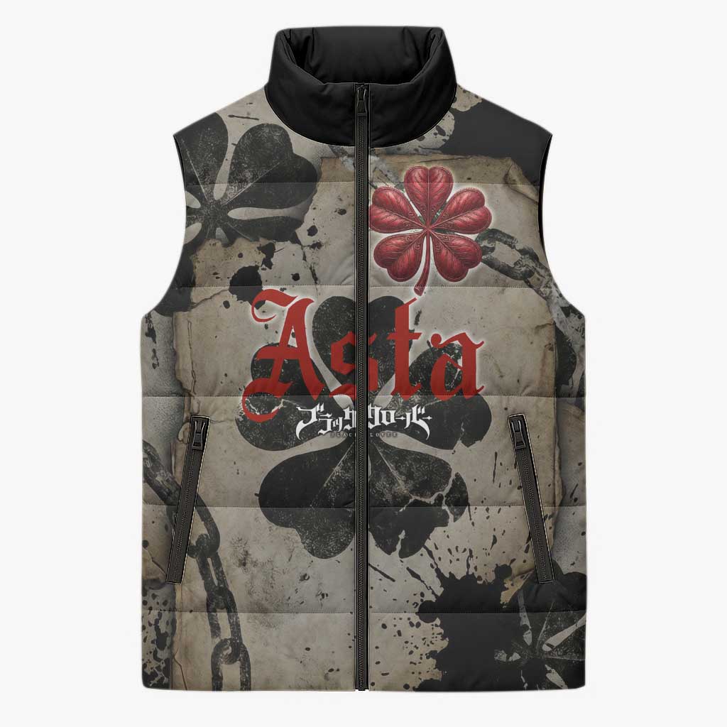 Asta Black Clover Sleeveless Puffer Jacket Grunge Anime Style with Gothic Clover Symbolism