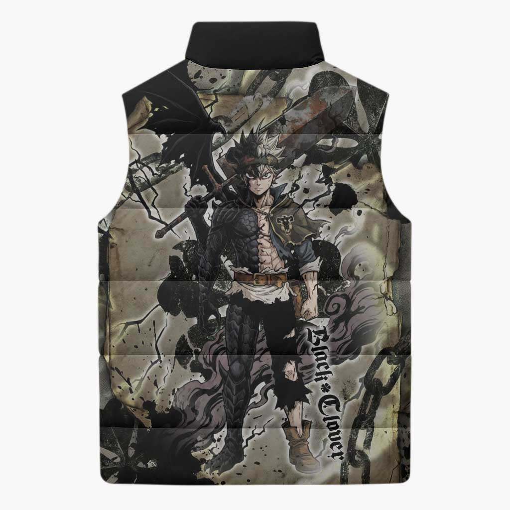 Asta Black Clover Sleeveless Puffer Jacket Grunge Anime Style with Gothic Clover Symbolism