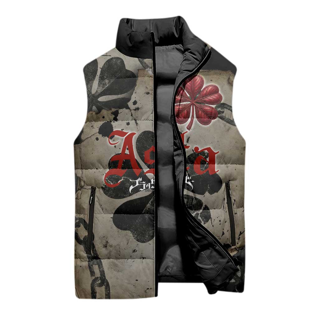Asta Black Clover Sleeveless Puffer Jacket Grunge Anime Style with Gothic Clover Symbolism