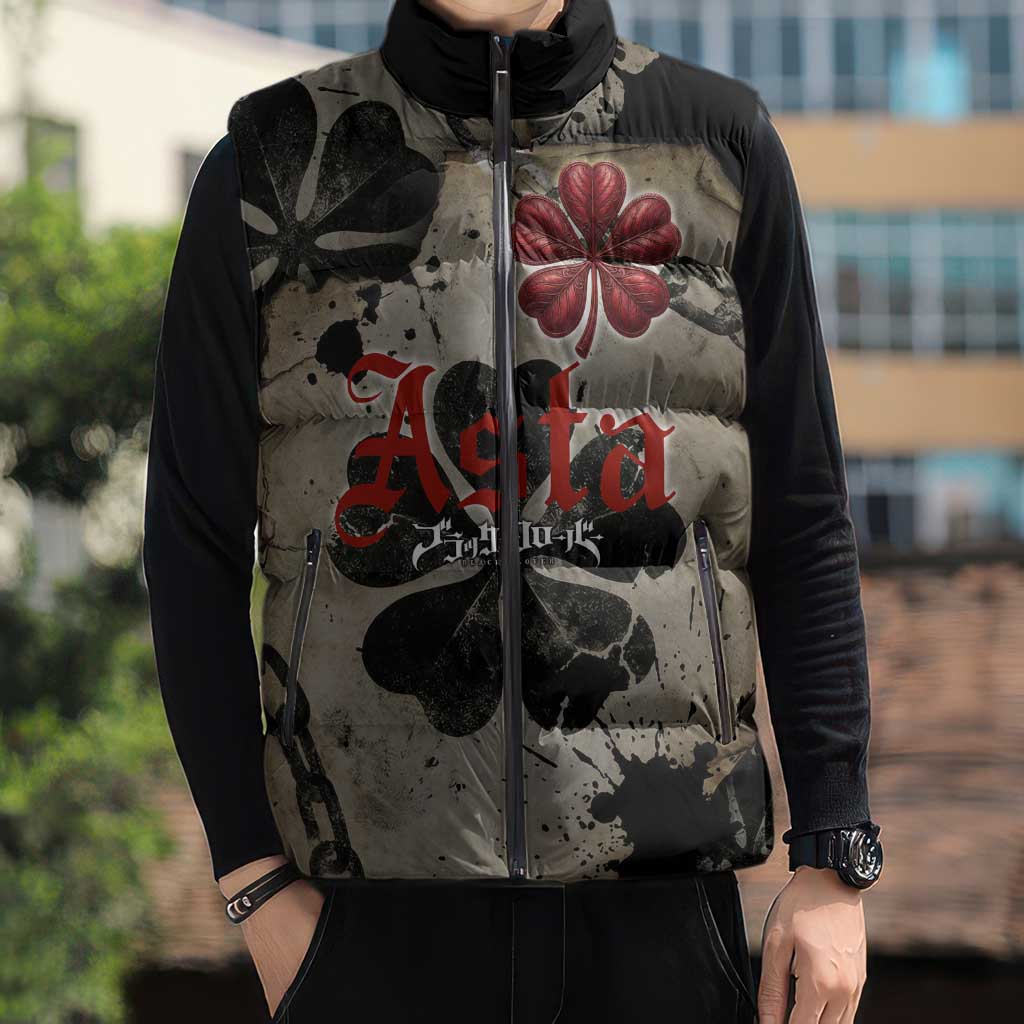 Asta Black Clover Sleeveless Puffer Jacket Grunge Anime Style with Gothic Clover Symbolism