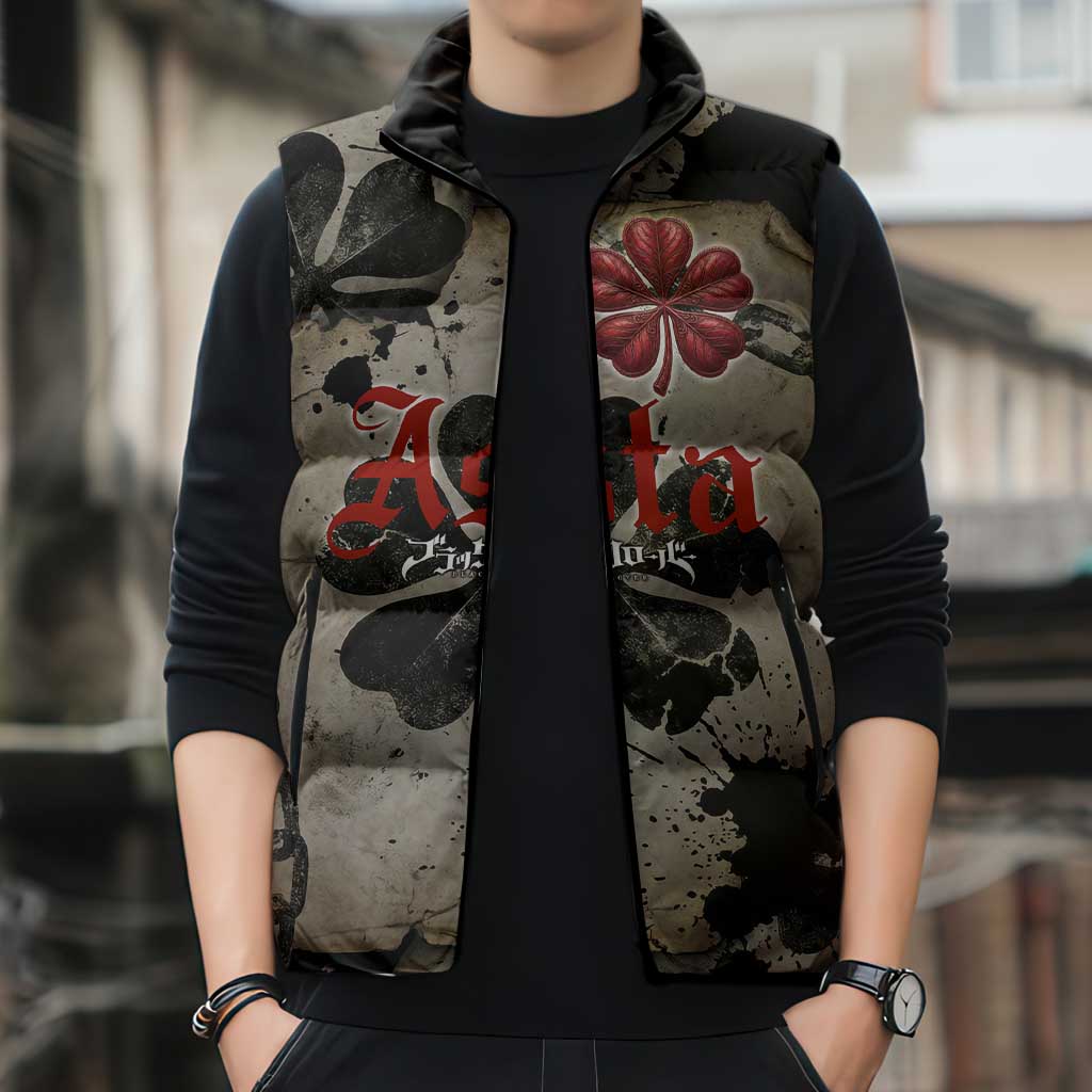 Asta Black Clover Sleeveless Puffer Jacket Grunge Anime Style with Gothic Clover Symbolism
