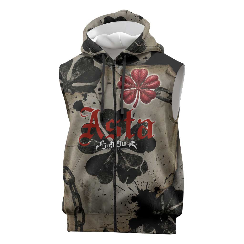 Asta Black Clover Sleeveless Zip Hoodie Grunge Anime Style with Gothic Clover Symbolism