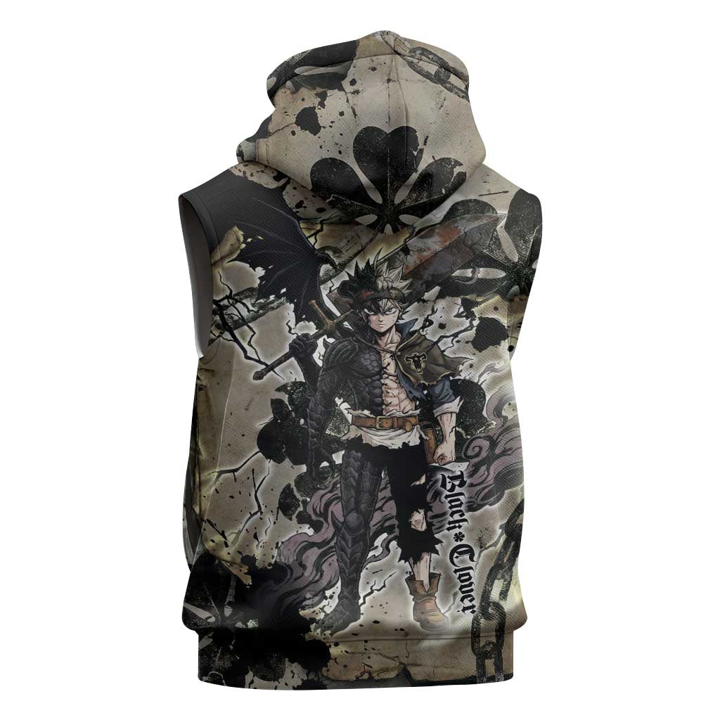 Asta Black Clover Sleeveless Zip Hoodie Grunge Anime Style with Gothic Clover Symbolism