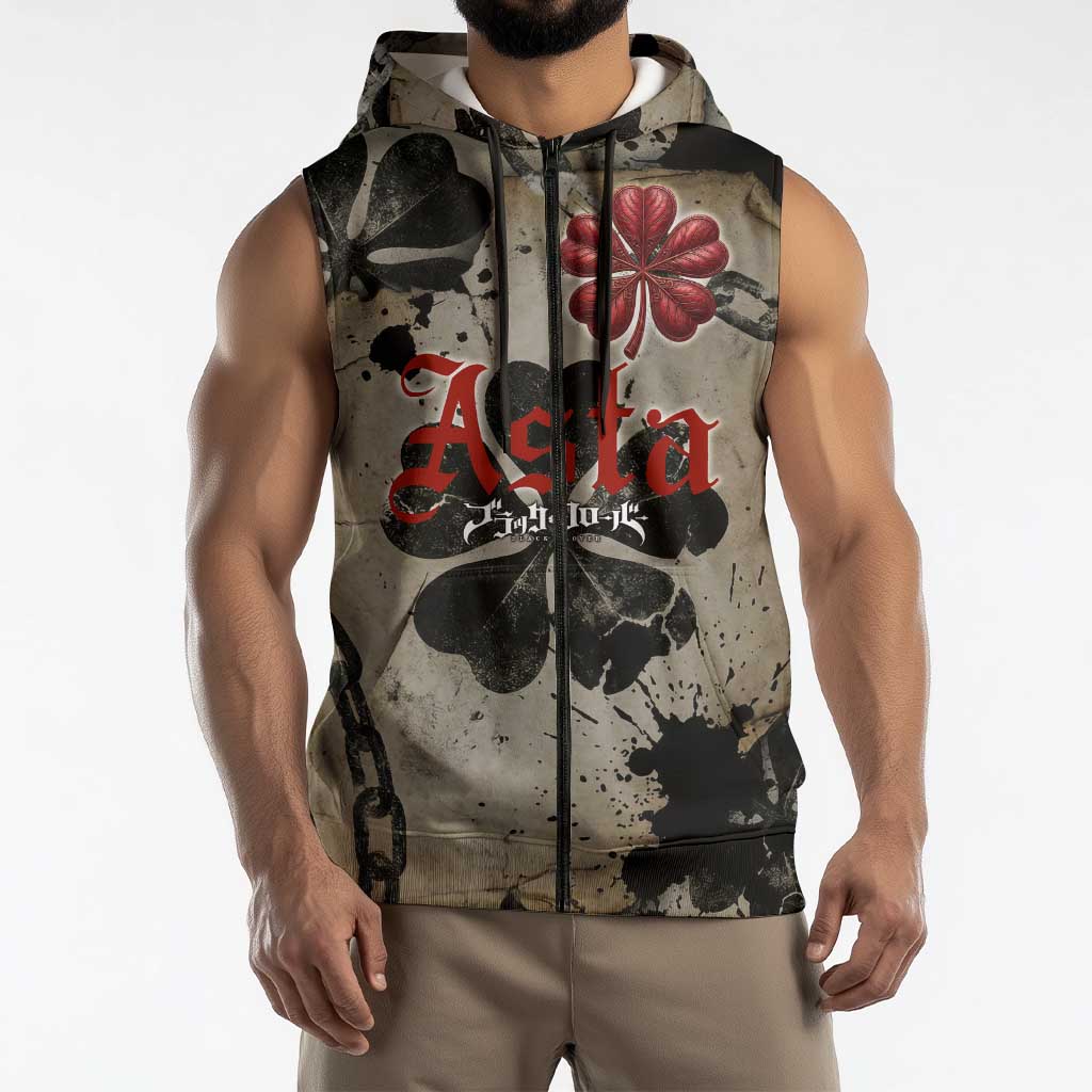 Asta Black Clover Sleeveless Zip Hoodie Grunge Anime Style with Gothic Clover Symbolism