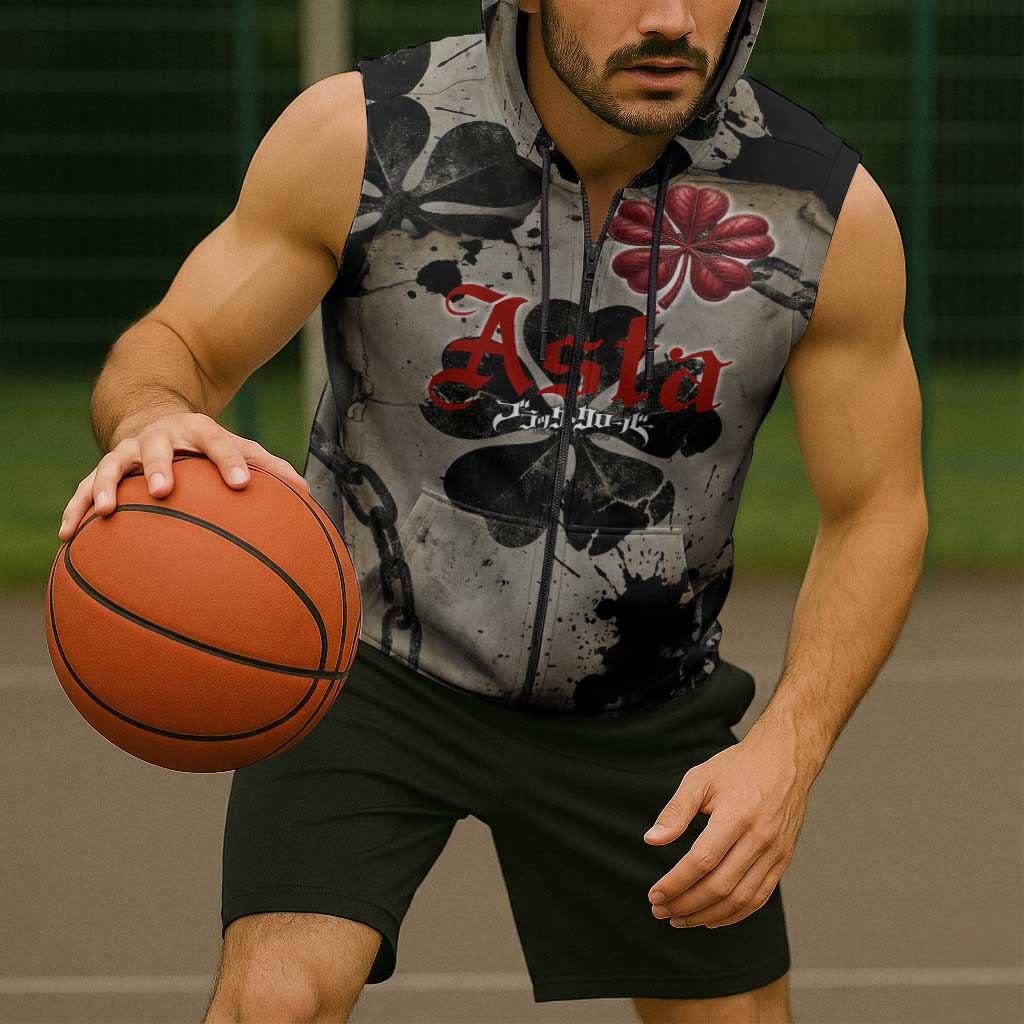 Asta Black Clover Sleeveless Zip Hoodie Grunge Anime Style with Gothic Clover Symbolism
