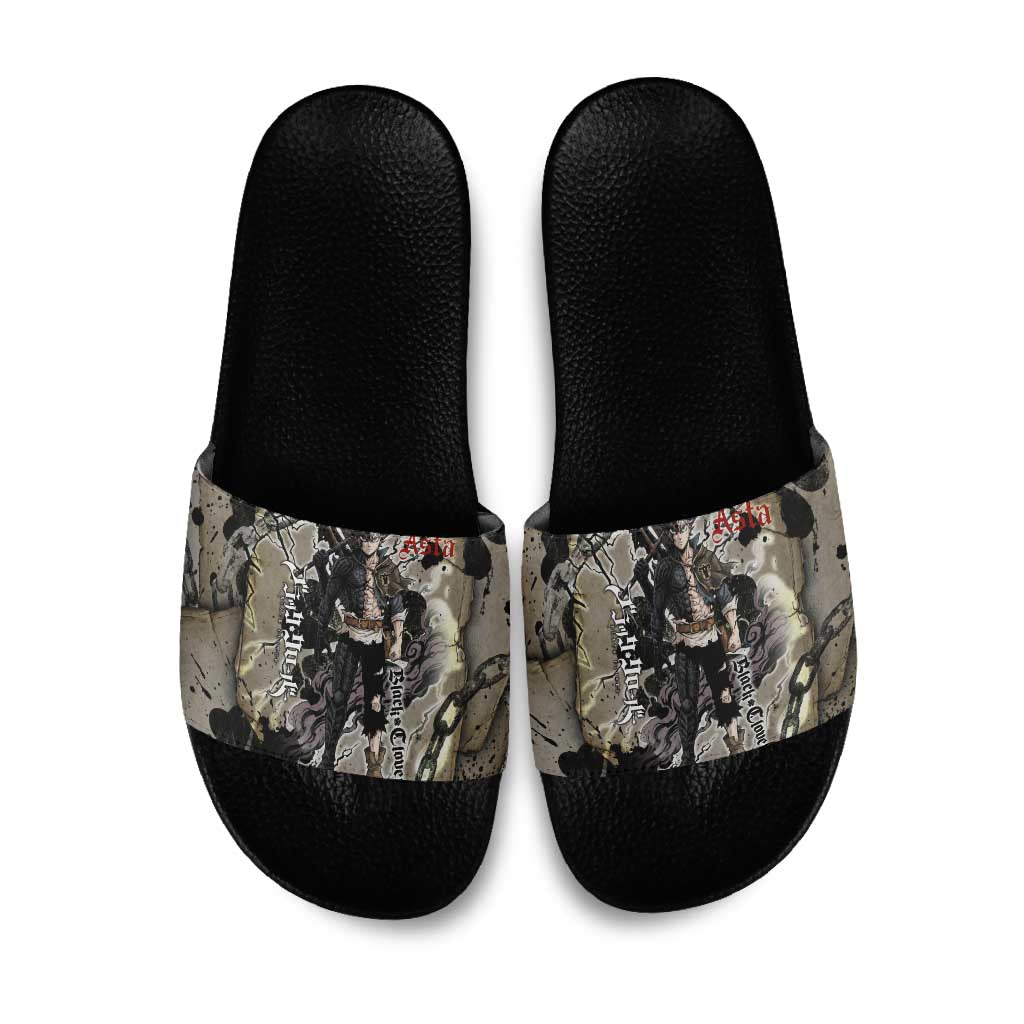 Asta Black Clover Slide Sandals Grunge Anime Style with Gothic Clover Symbolism