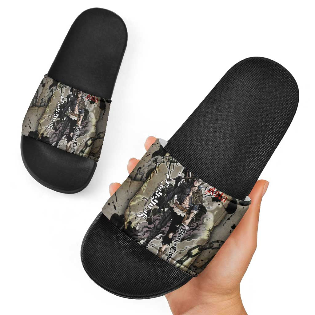 Asta Black Clover Slide Sandals Grunge Anime Style with Gothic Clover Symbolism