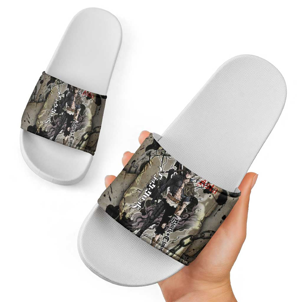 Asta Black Clover Slide Sandals Grunge Anime Style with Gothic Clover Symbolism