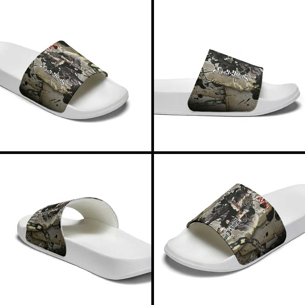 Asta Black Clover Slide Sandals Grunge Anime Style with Gothic Clover Symbolism