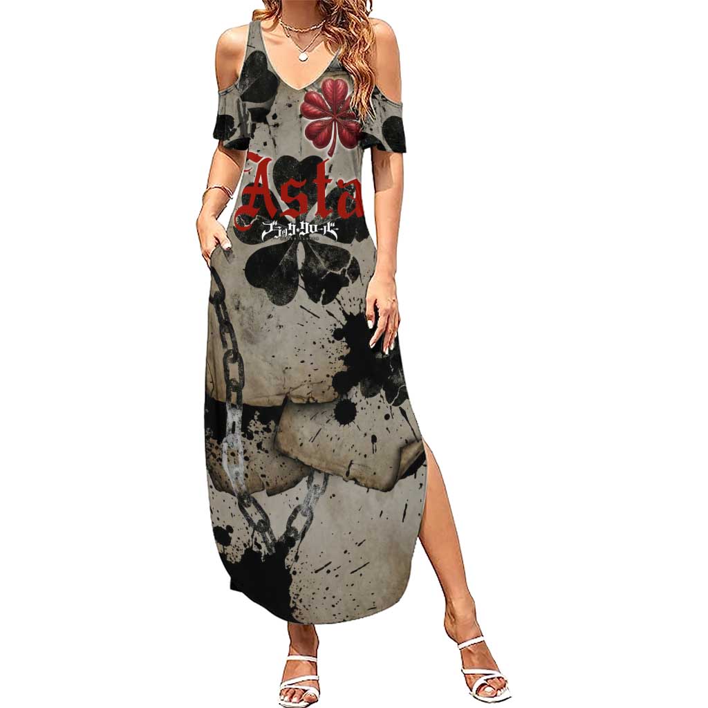 Asta Black Clover Summer Maxi Dress Grunge Anime Style with Gothic Clover Symbolism
