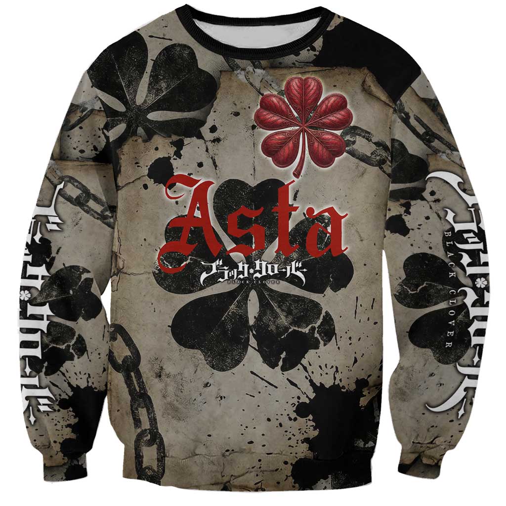 Asta Black Clover Sweatshirt Grunge Anime Style with Gothic Clover Symbolism
