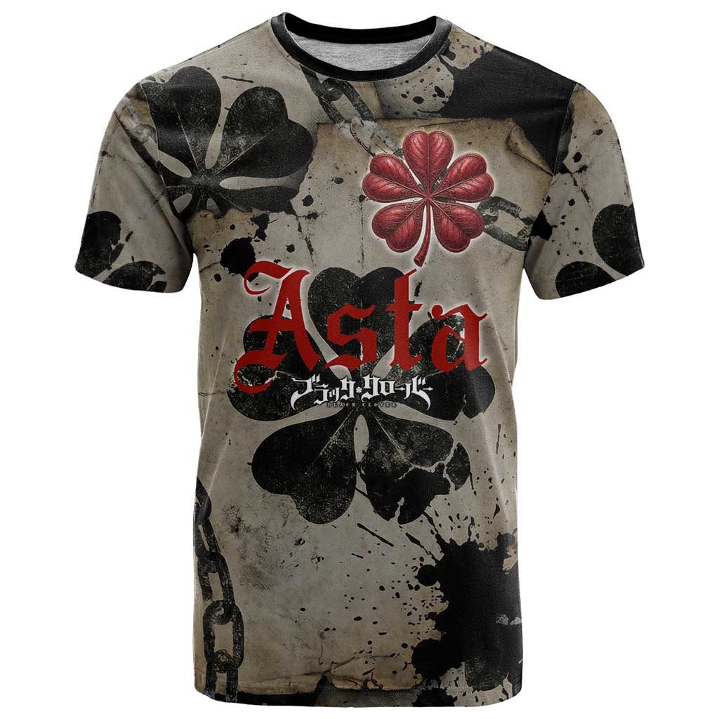 Asta Black Clover T Shirt Grunge Anime Style with Gothic Clover Symbolism