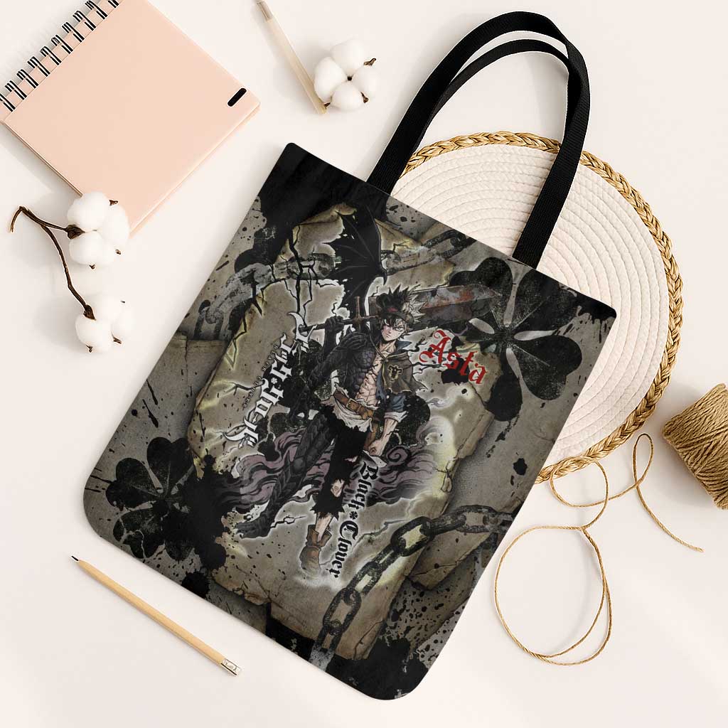 Asta Black Clover Tote Bag Grunge Anime Style with Gothic Clover Symbolism