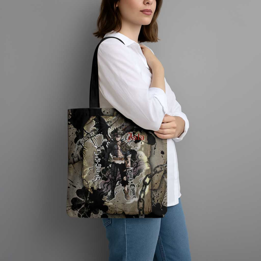 Asta Black Clover Tote Bag Grunge Anime Style with Gothic Clover Symbolism