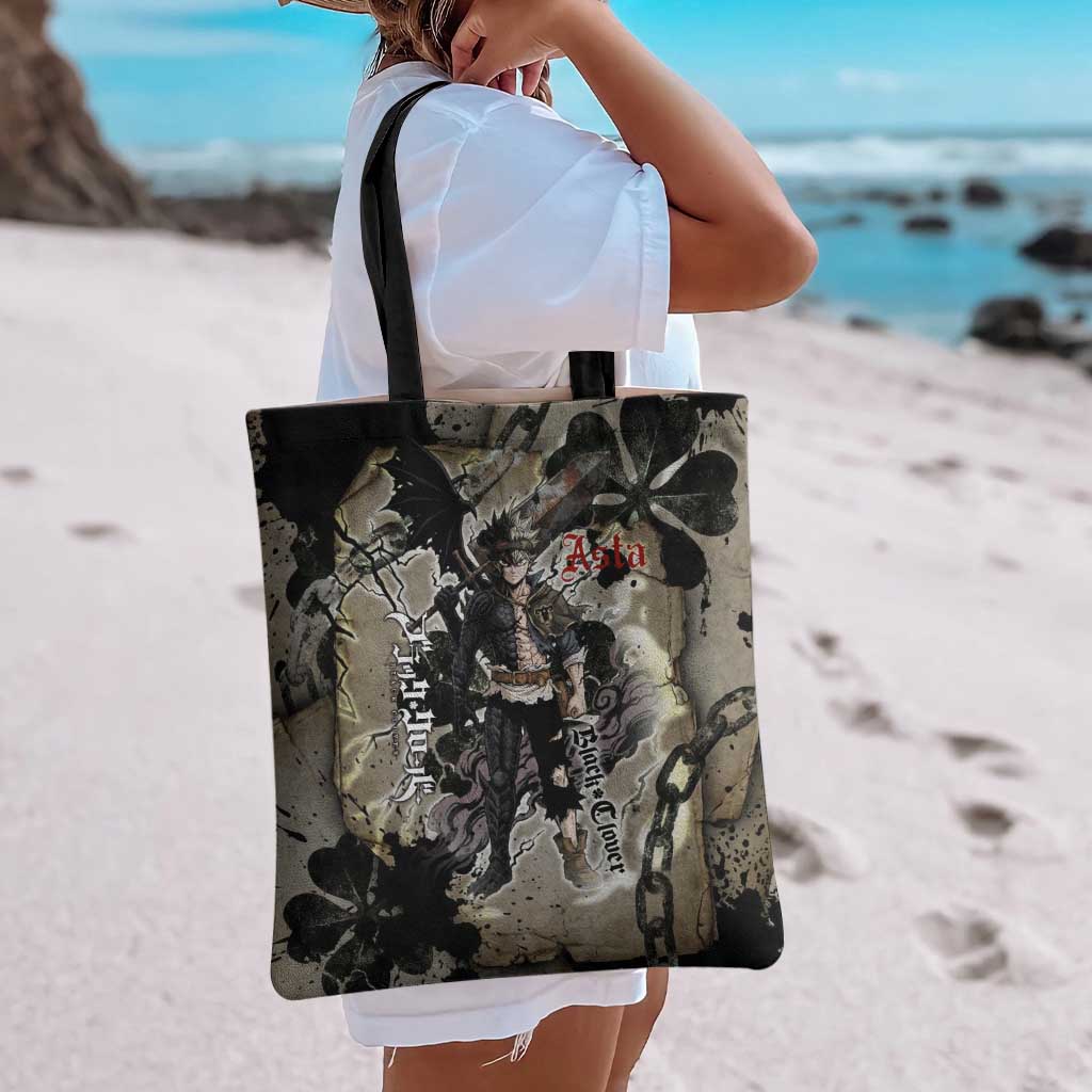 Asta Black Clover Tote Bag Grunge Anime Style with Gothic Clover Symbolism
