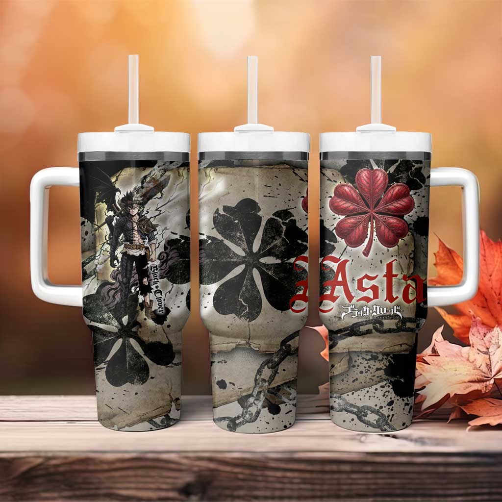 Asta Black Clover Tumbler With Handle Grunge Anime Style with Gothic Clover Symbolism