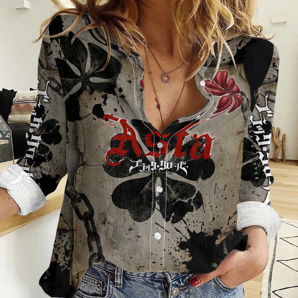 Asta Black Clover Women Casual Shirt Grunge Anime Style with Gothic Clover Symbolism