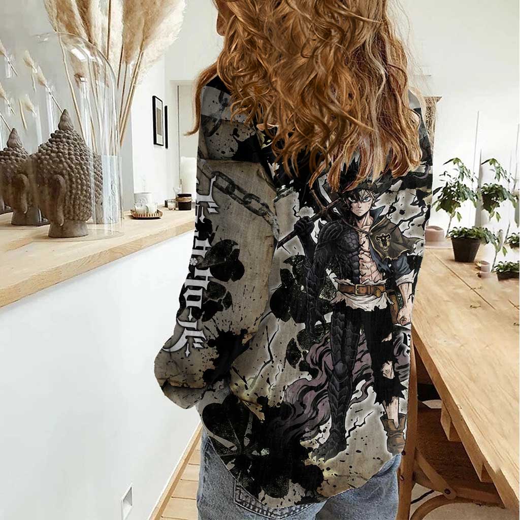 Asta Black Clover Women Casual Shirt Grunge Anime Style with Gothic Clover Symbolism