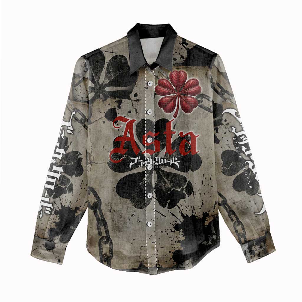 Asta Black Clover Women Casual Shirt Grunge Anime Style with Gothic Clover Symbolism