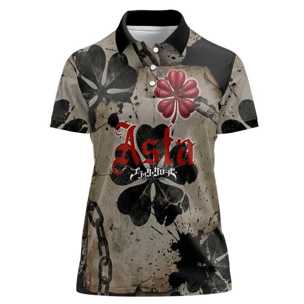 Asta Black Clover Women Polo Shirt Grunge Anime Style with Gothic Clover Symbolism