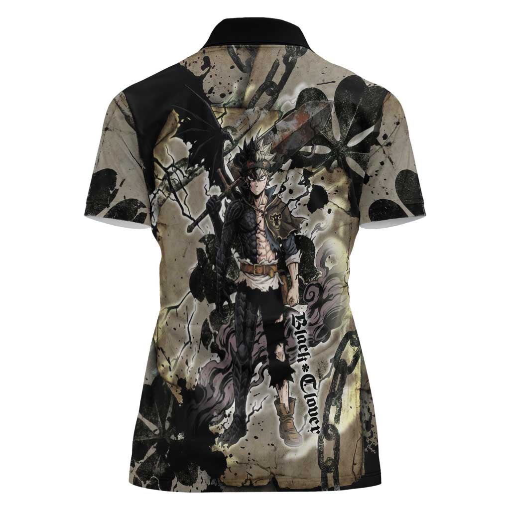 Asta Black Clover Women Polo Shirt Grunge Anime Style with Gothic Clover Symbolism