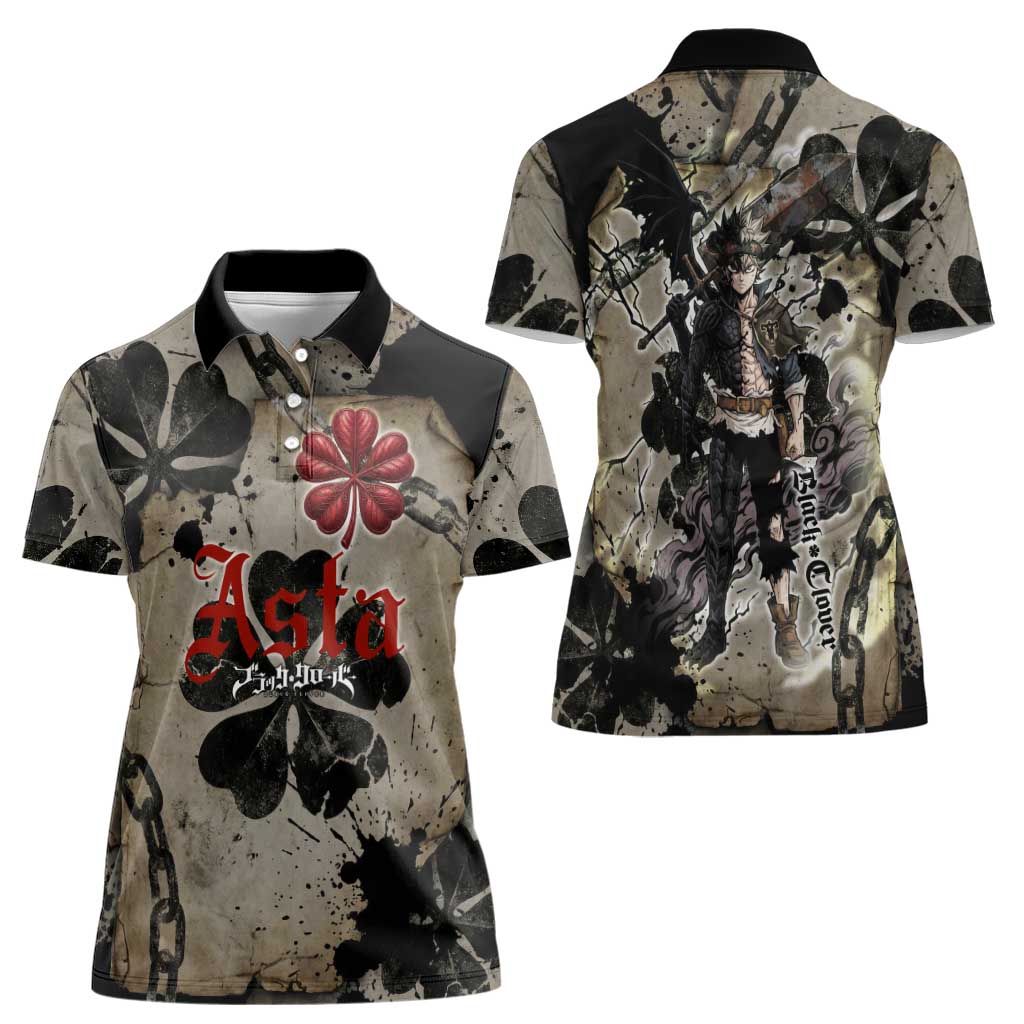 Asta Black Clover Women Polo Shirt Grunge Anime Style with Gothic Clover Symbolism