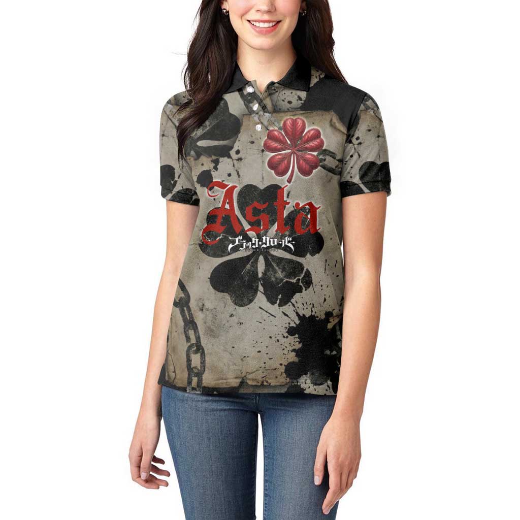 Asta Black Clover Women Polo Shirt Grunge Anime Style with Gothic Clover Symbolism