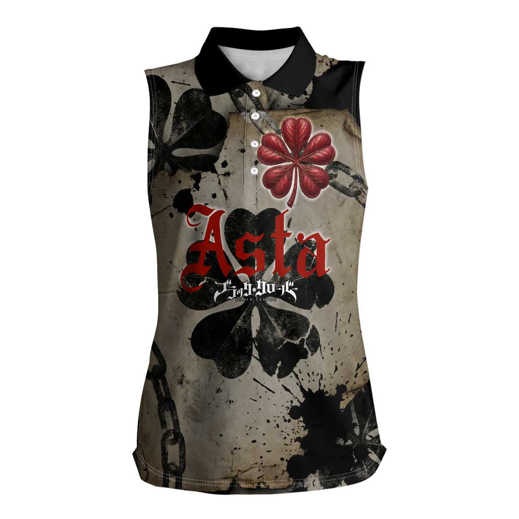 Asta Black Clover Women Sleeveless Polo Shirt Grunge Anime Style with Gothic Clover Symbolism
