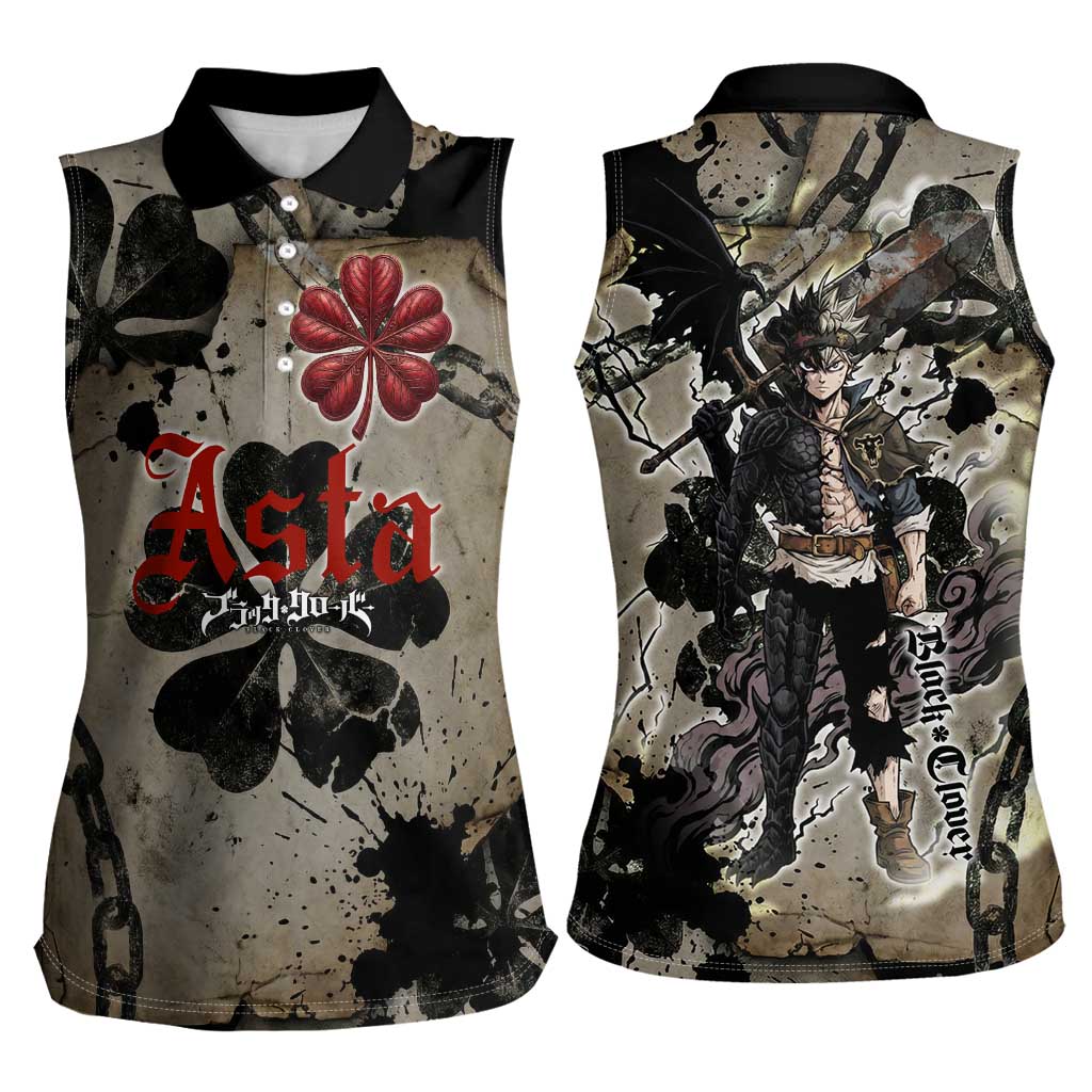 Asta Black Clover Women Sleeveless Polo Shirt Grunge Anime Style with Gothic Clover Symbolism