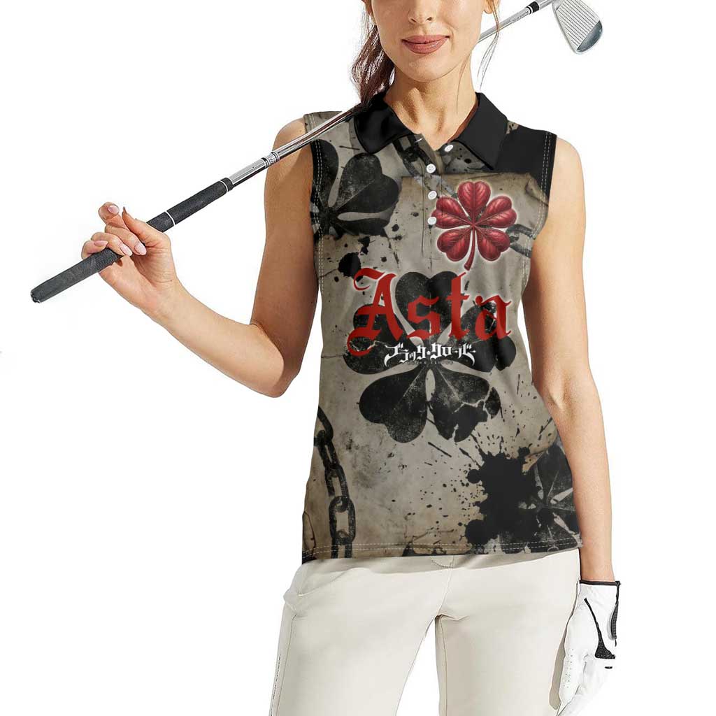 Asta Black Clover Women Sleeveless Polo Shirt Grunge Anime Style with Gothic Clover Symbolism