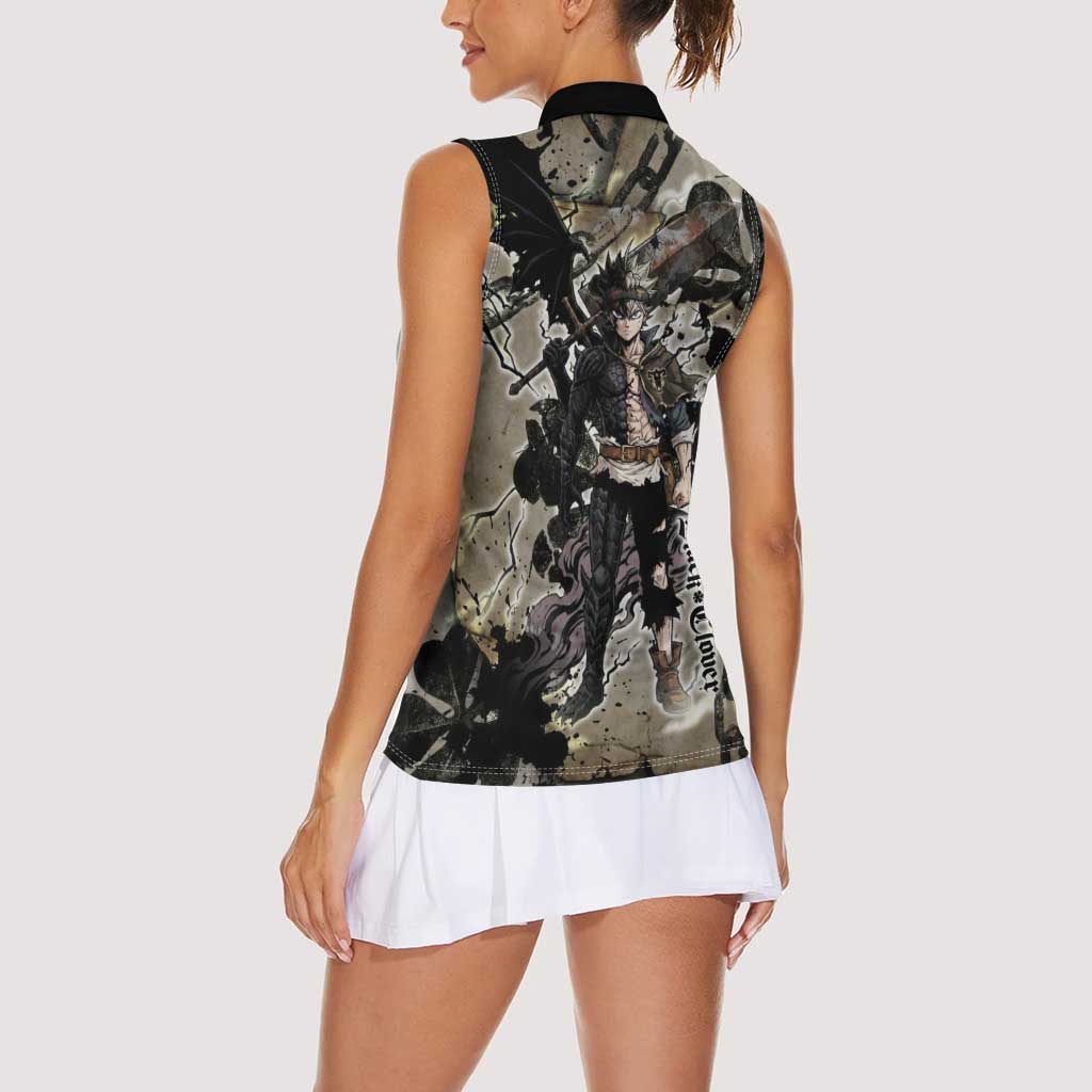 Asta Black Clover Women Sleeveless Polo Shirt Grunge Anime Style with Gothic Clover Symbolism