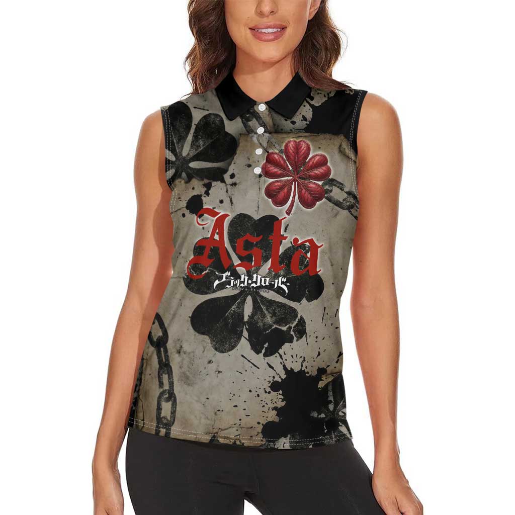 Asta Black Clover Women Sleeveless Polo Shirt Grunge Anime Style with Gothic Clover Symbolism