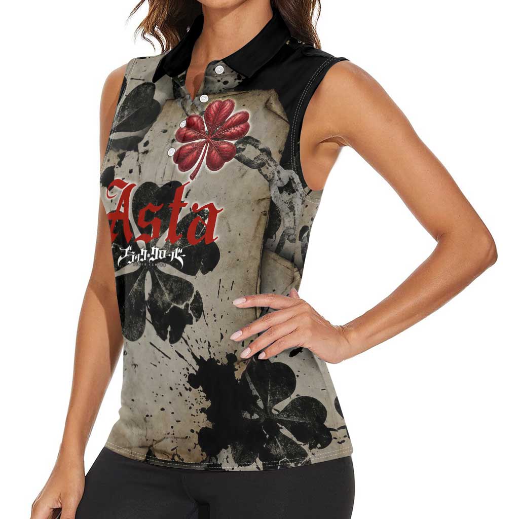 Asta Black Clover Women Sleeveless Polo Shirt Grunge Anime Style with Gothic Clover Symbolism