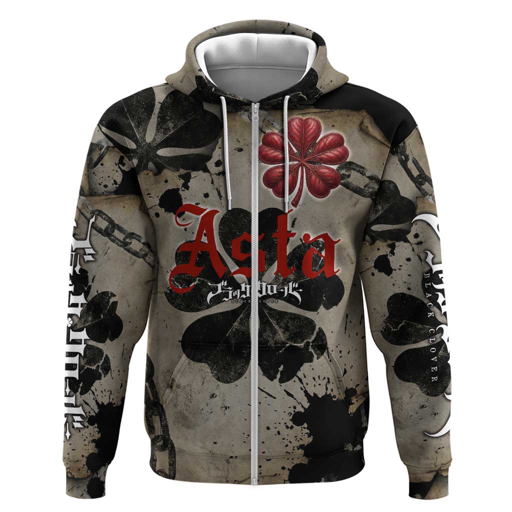 Asta Black Clover Zip Hoodie Grunge Anime Style with Gothic Clover Symbolism
