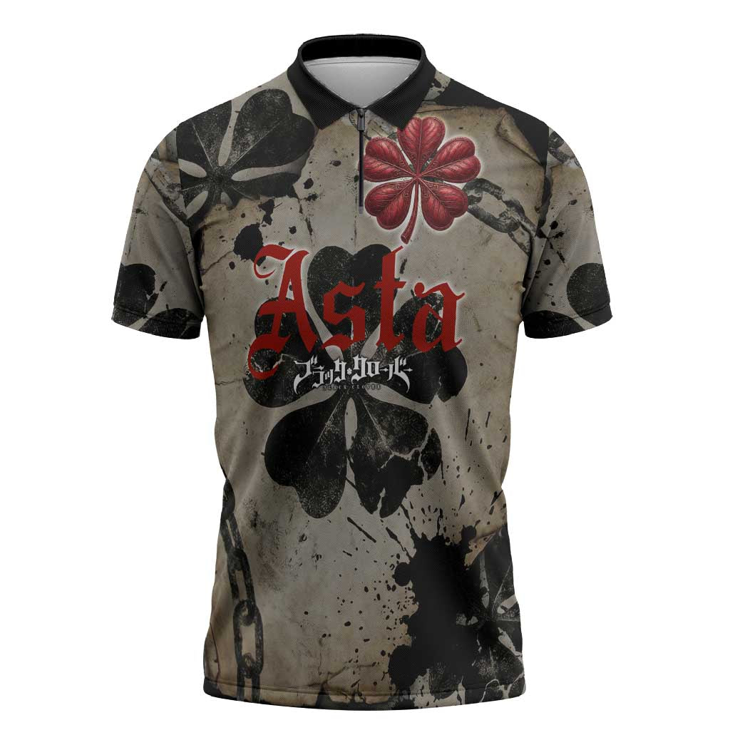 Asta Black Clover Zipper Polo Shirt Grunge Anime Style with Gothic Clover Symbolism