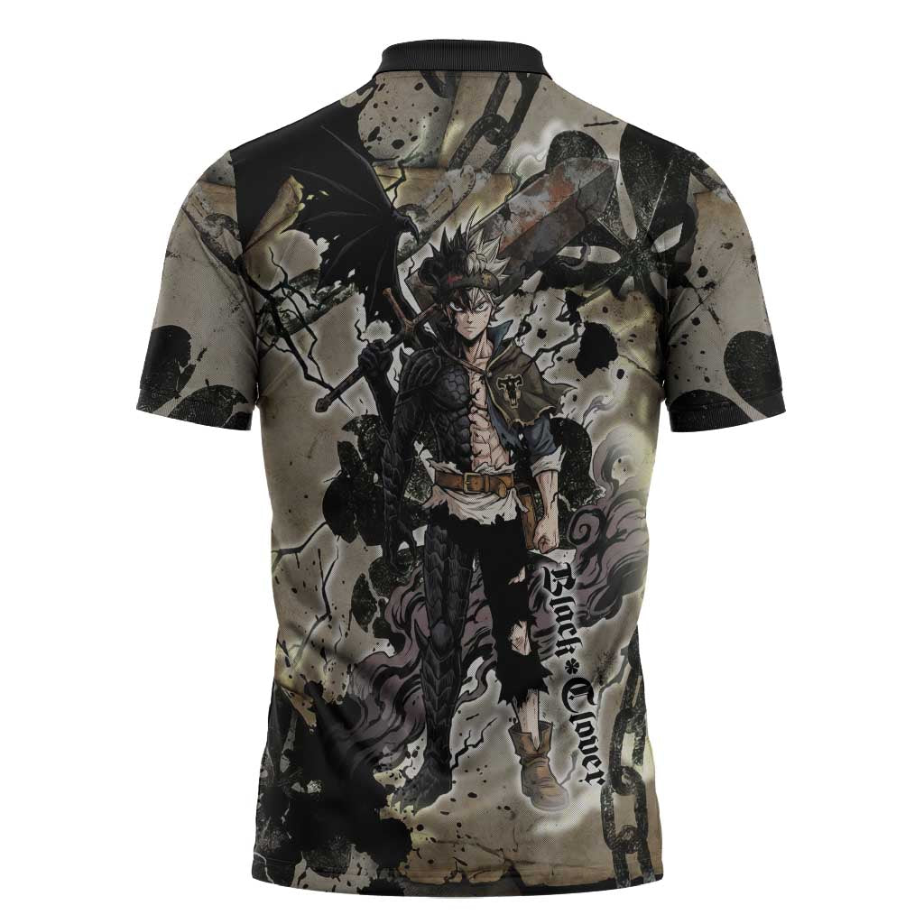 Asta Black Clover Zipper Polo Shirt Grunge Anime Style with Gothic Clover Symbolism
