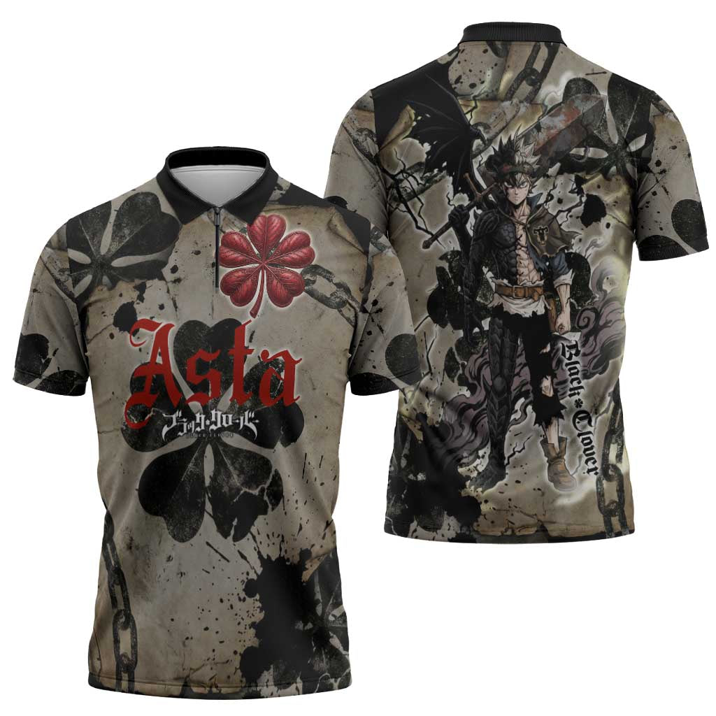 Asta Black Clover Zipper Polo Shirt Grunge Anime Style with Gothic Clover Symbolism