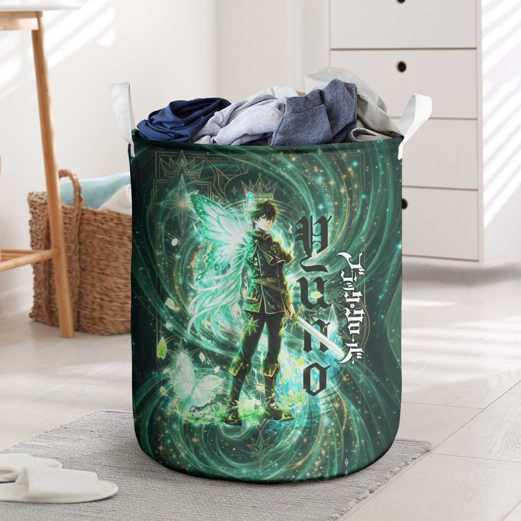 Yuno Black Clover Laundry Basket Magical Fantasy Style with Emerald Wind Swirls