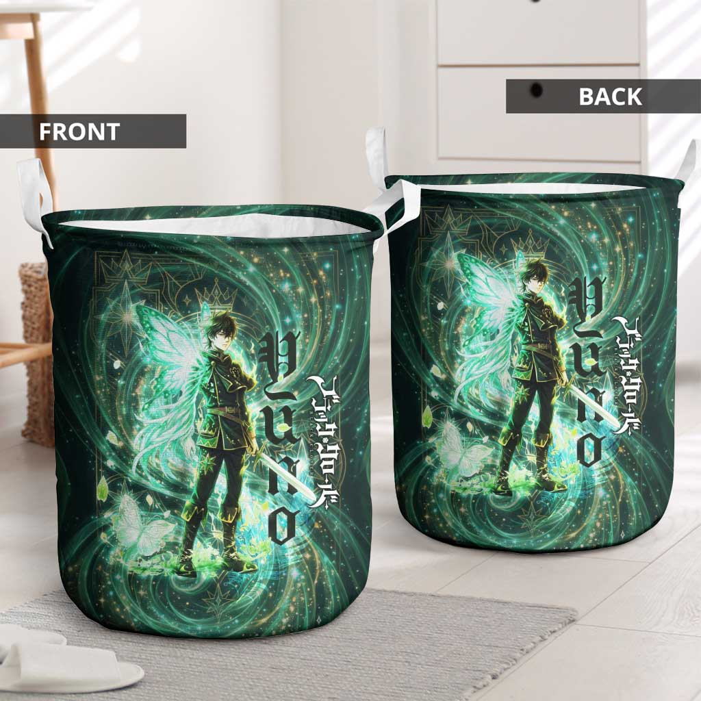 Yuno Black Clover Laundry Basket Magical Fantasy Style with Emerald Wind Swirls