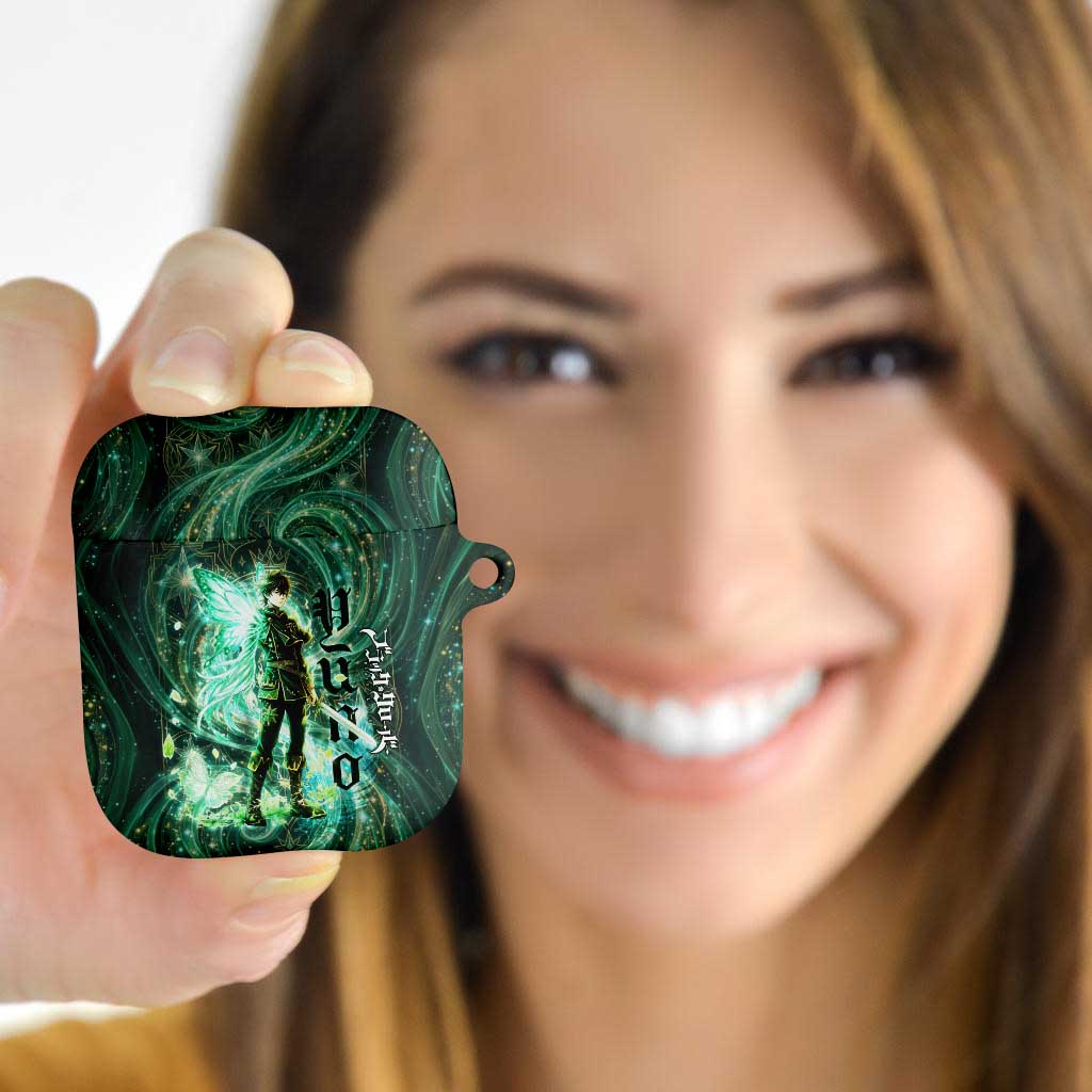 Yuno Black Clover AirPods Case Magical Fantasy Style with Emerald Wind Swirls
