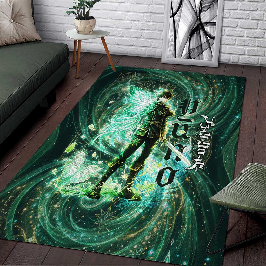 Yuno Black Clover Area Rug Magical Fantasy Style with Emerald Wind Swirls