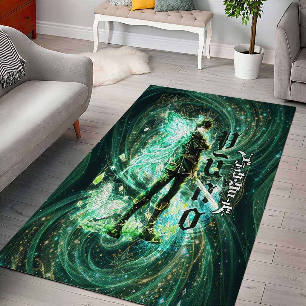 Yuno Black Clover Area Rug Magical Fantasy Style with Emerald Wind Swirls