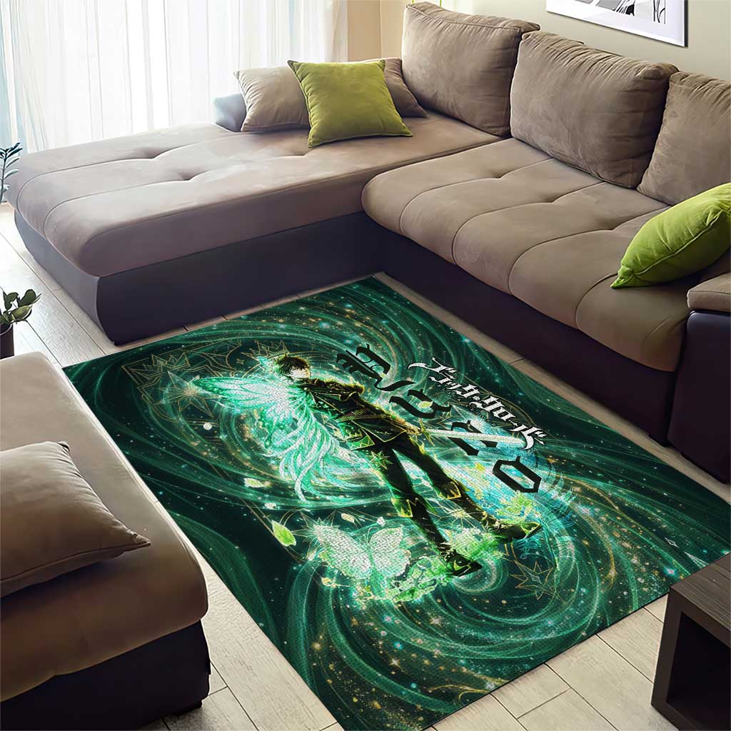 Yuno Black Clover Area Rug Magical Fantasy Style with Emerald Wind Swirls