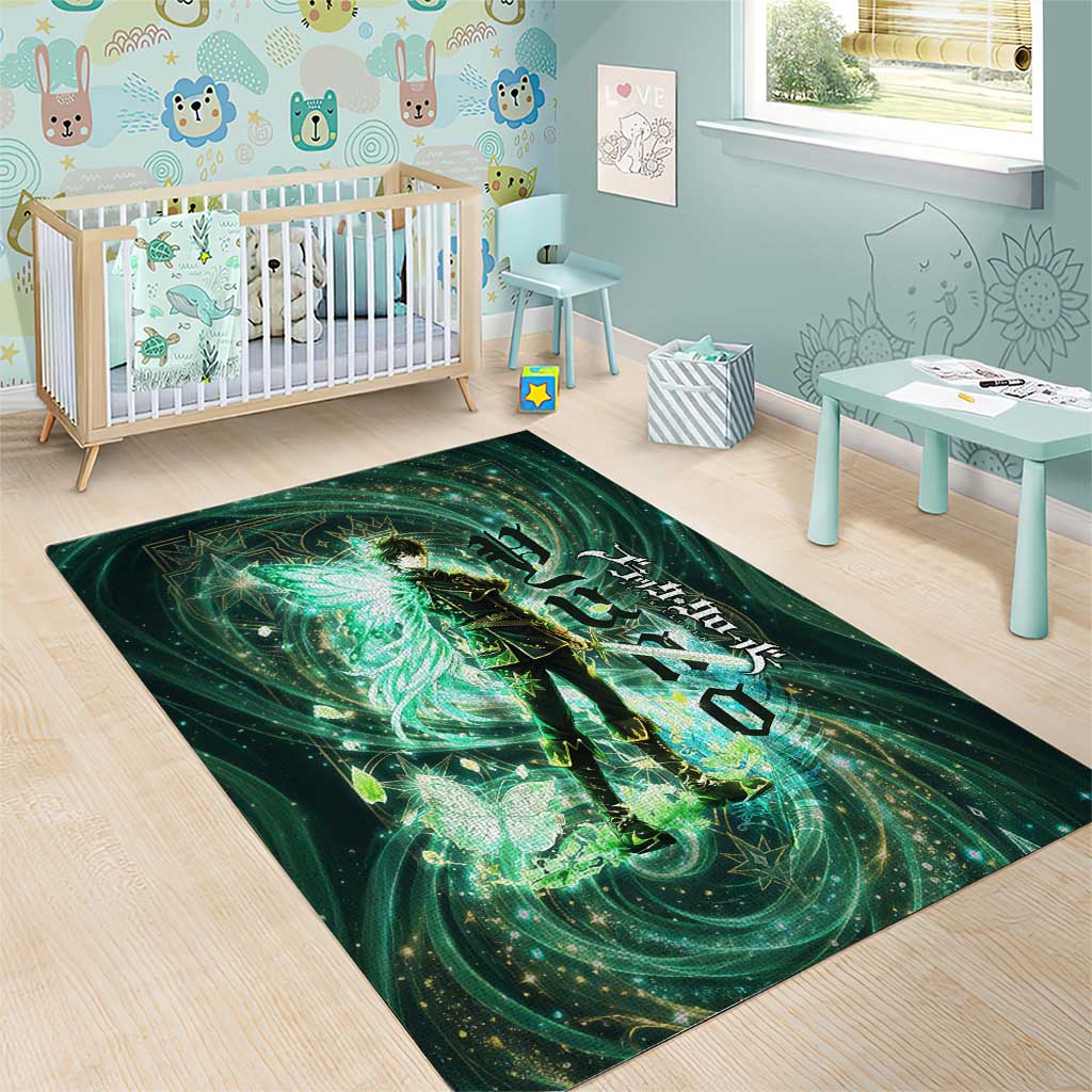Yuno Black Clover Area Rug Magical Fantasy Style with Emerald Wind Swirls