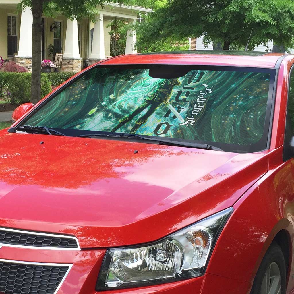 Yuno Black Clover Auto Sun Shade Magical Fantasy Style with Emerald Wind Swirls