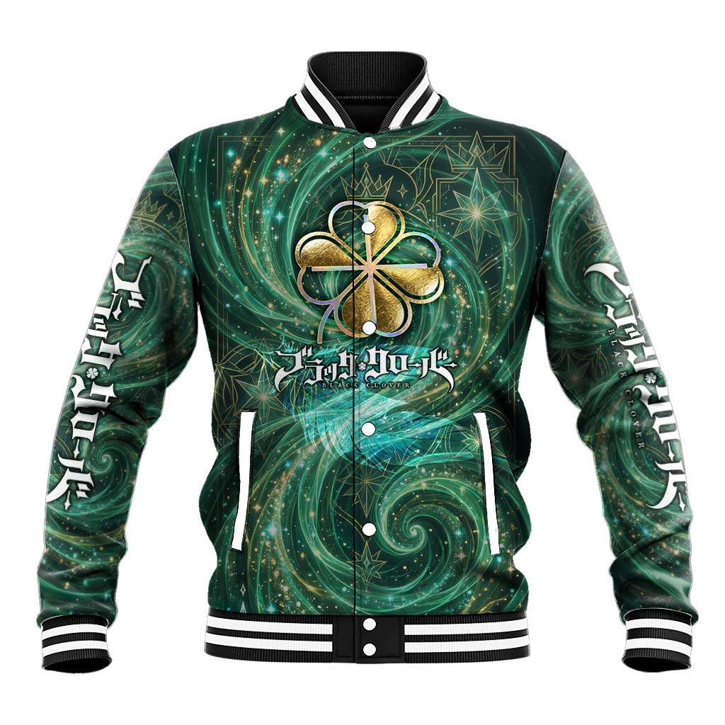 Yuno Black Clover Baseball Jacket Magical Fantasy Style with Emerald Wind Swirls