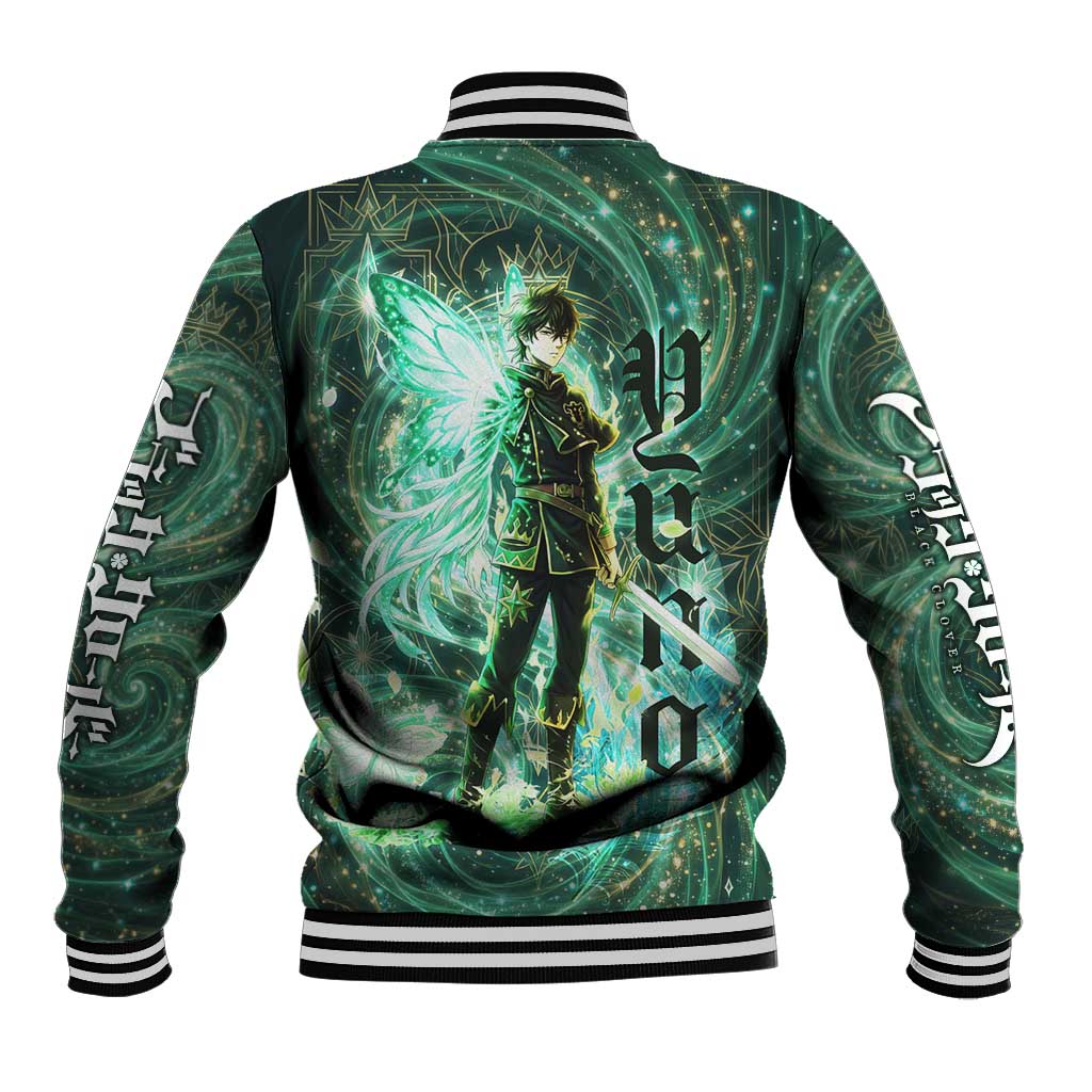Yuno Black Clover Baseball Jacket Magical Fantasy Style with Emerald Wind Swirls