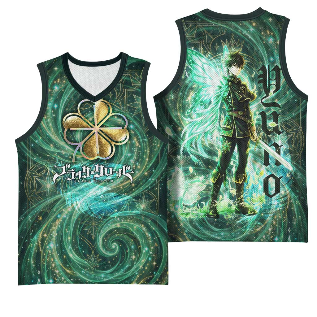 Yuno Black Clover Basketball Jersey Magical Fantasy Style with Emerald Wind Swirls